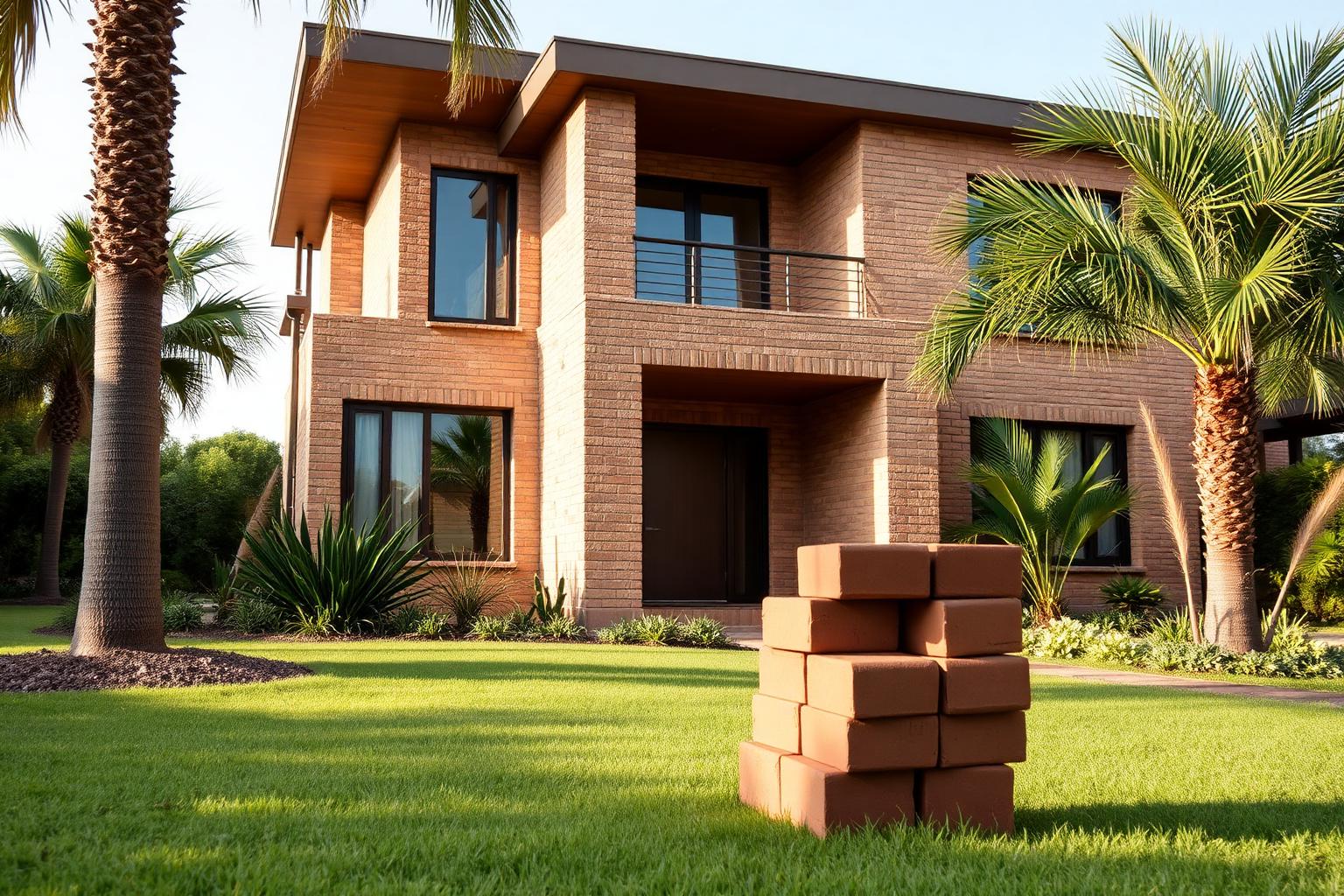 Casa moderna construída com tijolos ecológicos